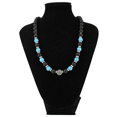 Eleganza senza tempo: collana realizzata a mano con onice nero opaco e turchese azzurro.