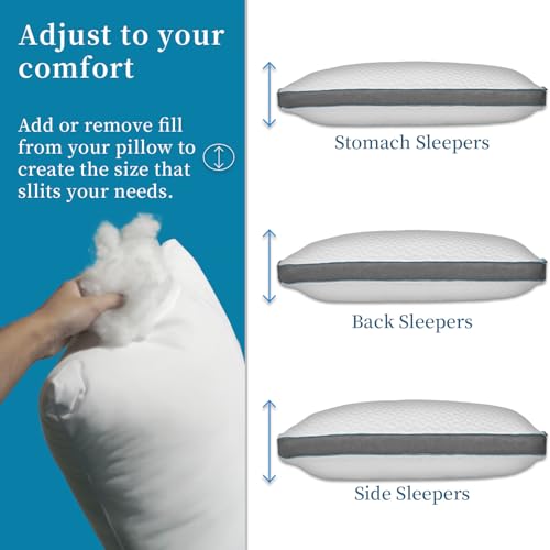 Original Adjustable Firm Pillow, Unique Bed Pillows for Sleeping,Comfort for Neck and Shoulder Pain - 750 Fill Power Down & 42D High Density Memory Foam Filling for Side,Back, Stomach Sleepers