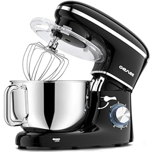 CHeflee Stand Mixer, 600W 6+P Speeds With 6QT Stainless Steel Bowl,Dough Hook, Wire Whip & Beater,for Most Home Cooks,Black