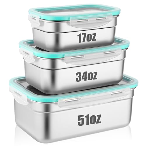 LemonRoad 3 Pcs Stainless Steel Food Containers with Lids, Airtight