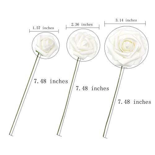 Derblue 60Pcs Three Different Sizes Artificial Roses Flowers Foam Roses Bulk W/Stem For Diy Wedding Bouquets Corsages Centerpieces Arrangements Baby Shower Cake Flower Decorations(White) #TOP1