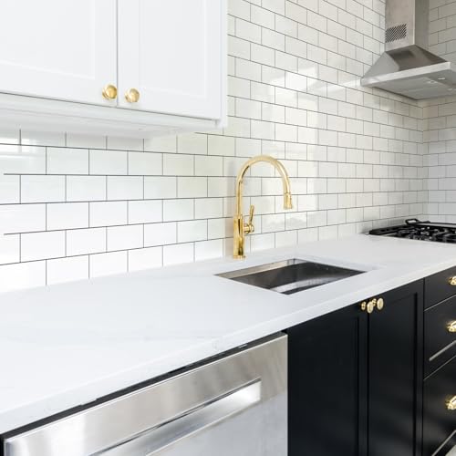 Yipscazo Peel and Stick backsplash 3 x 6 Zoll 3D PVC Composite Wall Tile Stick auf Backsplash Fliese für Küche Bad, Waschküche, Kamin (Polierter Marmor weiß, 100 Stück)