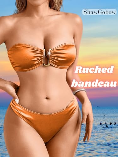 Sexy Bandeau Bikini, Glossy Satin, U Wire, Shimmer Swimsuit4