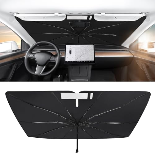 BASENOR 2017-2026 Tesla Model Y Model 3 Windshield Sunshade Umbrell [Nano Ice Crystal Particle...