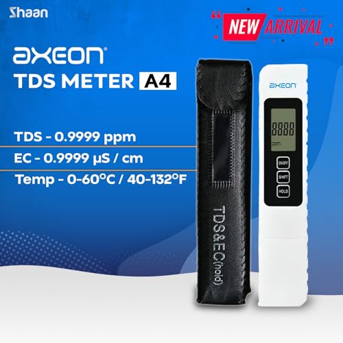 Image of AXEON A4 Digital 3-in-1 TDS Meter | Water Quality Tester for TDS, EC & Temperature with LCD Display | 0-9990 PPM Range | Ideal for RO Systems, Labs, Aquariums & Drinking Water