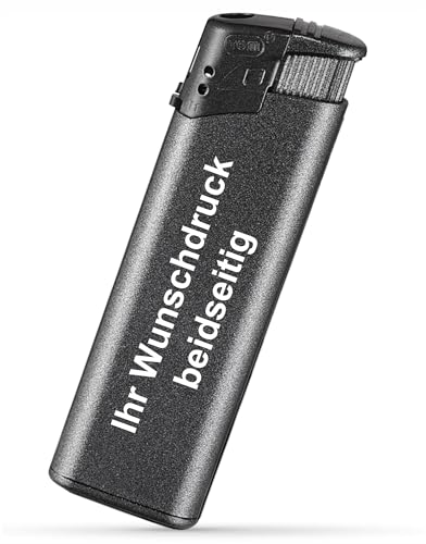 #teamludorf Elektronik Feuerzeug mit Personalisierung individueller Text Druck vorne und hinten langlebiges Gasfeuerzeug persönliches Geschenk für Geburtstag und Jubiläum (ANTHRAZIT 50)