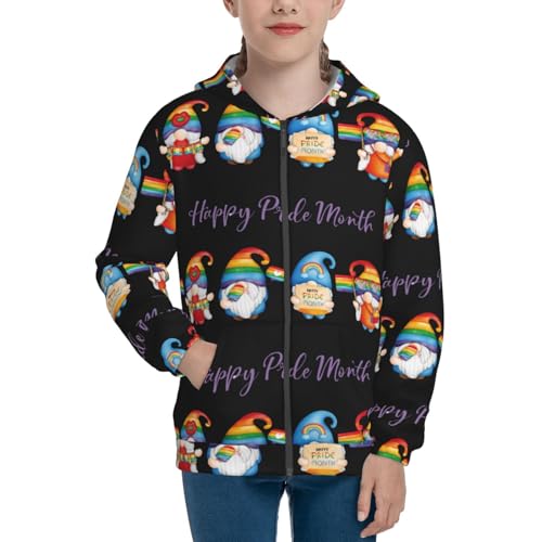 Lgbt Gnome Kid Hoodies Boys Zip Up Sweatshirts Girls Pullover with Pocket3