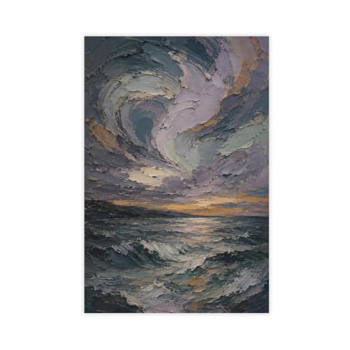 Toile vague bleue et violette ocean 61x91 cm pour habiller un mur blanc vide