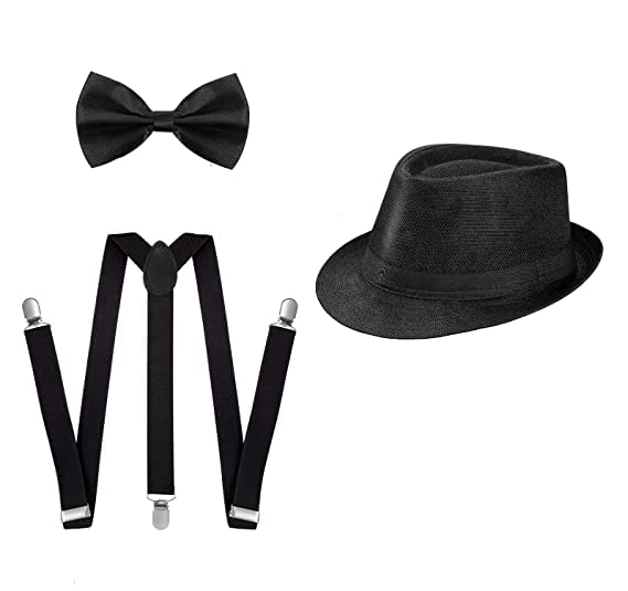 accery Suspender and Bow Tie Set with matched Jute Hat for kids 7yrs to 12yrs (Black)-picture-49