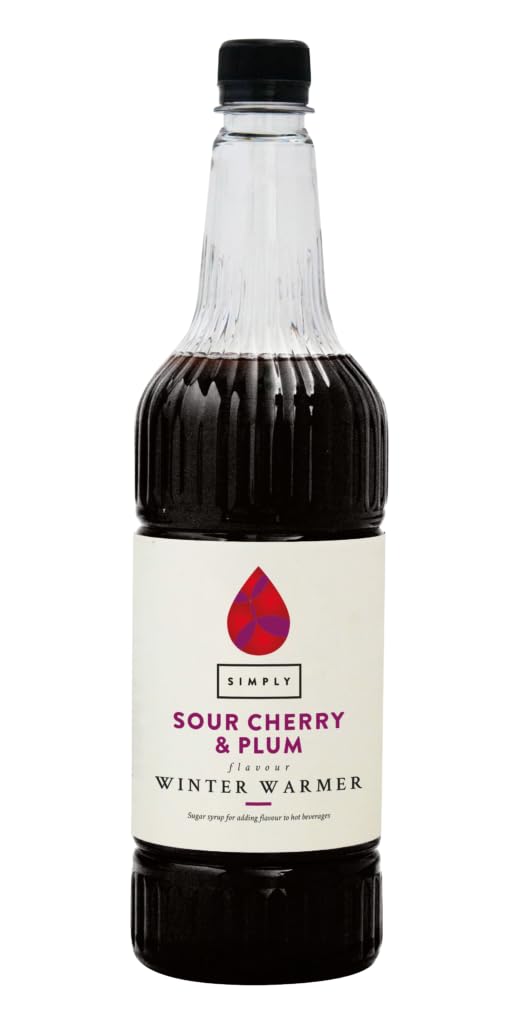 Simply Sour Cherry & Plum Winter Warmer Syrup, Vegan and Nut Free Flavoured Syrup for Hot Drinks (1 Litre)