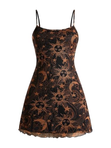 Image of Milumia Women's Summer Mini Dress 90s Boho A Line Mesh Short Dresses | Spaghetti Strap,Sleeveless,Vintage,Paisley Print,Festival Outfits,Cowgirl,Y2k,Goth,