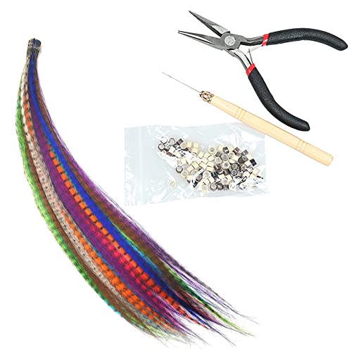 Feathers Hair Extensions 50 Strands Mixed Colors Colored Synthetic Feather Hair Extensions Kit (16 Inch 10 Color) #TOP2