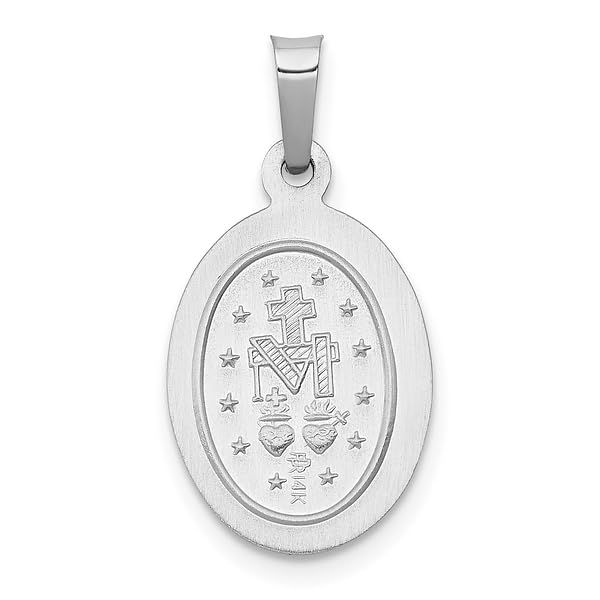 IceCarats 14K Solid White Gold Our Lady of Miraculous Medal Blessed Virgin Mary Necklace Chain Pendant Charm4