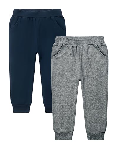 Image of GFQLONG Toddler Boys 2 Pack Cotton Active Jogger Sweatpants,Kids Casual Athletic Solid Pocket Pull On Pants