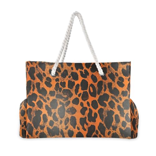 Orange Black Animal Print Sturdy Washable Tote Bag with side pocketes Bags And Totes for Travel Gym Vacation2