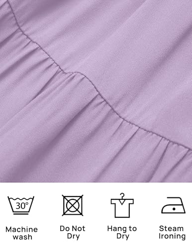 ZESICA Women's Casual Crew Neck Flutter Sleeve Smocked High Waist Hollow Out Lace Trim Tiered A Line Midi Dress,Lightpurple,Medium — view 6