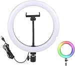 10" RGB Selfie Ring Light, Dimmable Camera LED Light with Button Controller & Phone Mount, for TikTok/YouTube/Live Stream/Makeup/Photography/Meetings.