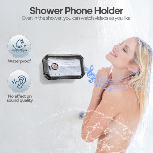 Image of KDD Shower Phone Holder Waterproof - 360 Rotation Detachable Phone Case, Fully Enclosed High Touch Sensitive Design Wall Phone Mount Stand, Bathroom Mirror Bathtub Accessories for 4-6.7 inch Cellphones