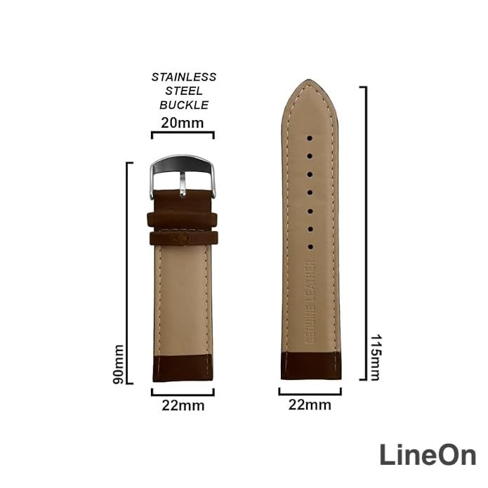 Image of Lineon NAGATA Full Padded Leather Watch Strap For Branded Watches Premium and Soft Strap For Titan, sonata, timex, casio and for all other brand