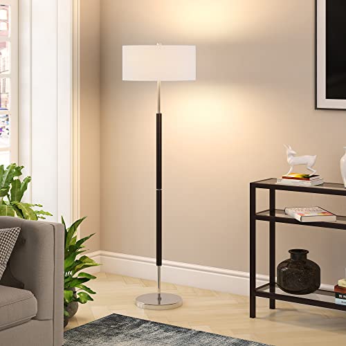 Image of Henn&Hart 2-Light Floor Lamp with Fabric Shade in Matte Black /Polished Nickel /White, Floor Lamp for Home Office, Bedroom, Living Room