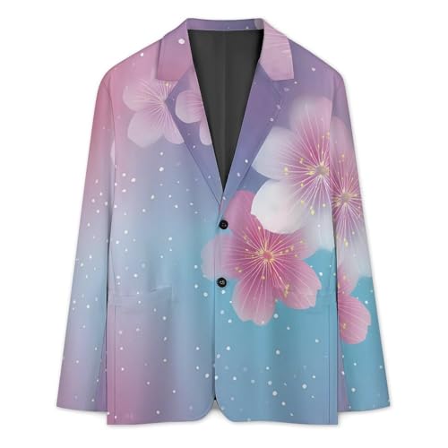 Gradient Cherry Flowers Men's Blazer Printed Button Suit Jacket Slim Sport Coat Blazers3