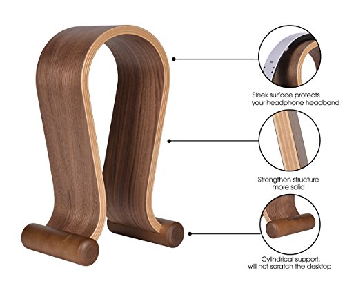 SAMDI Wood Headphone Stand, Headest Hanger Holder Mount Omega Walnut Finish for All Headphone Sizes