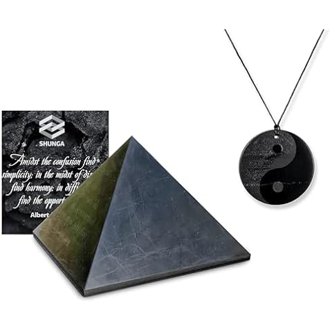 SHUNGA-STONE Crystal from Karelia Pyramid Black - Necklace Circle Jewelry Used for Chakra (Ying Yang) Cover