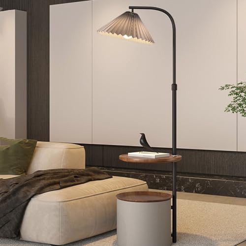 Lámpara de pie madera con mesa centro integrada para iluminación de salón 5