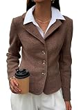 Mina Self Tweed Blazers Jacket for Women 2025 Fall Winter Brown Cropped Business Causal Trendy Professional Office Work Dressy Fitted Fashion Coat for Women Women's Blazers & Suit Jackets RJ003 L