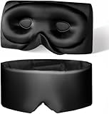USlixury Silk Sleep Mask, 3D Contoured Eye Mask for Lash Extensions, Blackout Sleep Masks for Women with Nose Wing, 100% Mulberry Silk Eye Mask for Sleeping, Face-Hugging Non-Slip, 27.5x4.5'', Black