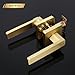 LOQRON Square Keyless Privacy Door Lever, Brushed Gold Door Handles, Heavy Duty Gold Door Lever with Privacy Lock Reversible Door Handle for Right/Left Handed Bedroom Bathroom Door