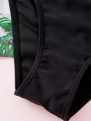Image of Girl's 3 Piece Bikini Set Tropical Print Bathing Suit Swimwear with Overall Kimono Cover Ups Green 140