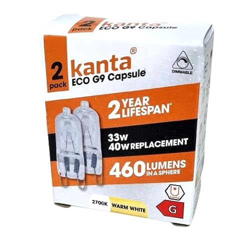 kanta 2 x G9 40w Replacement Halogen Bulbs for Porcelain Electric Wax Melt Burners & Aroma Lamps (33W), KL484 - S19002