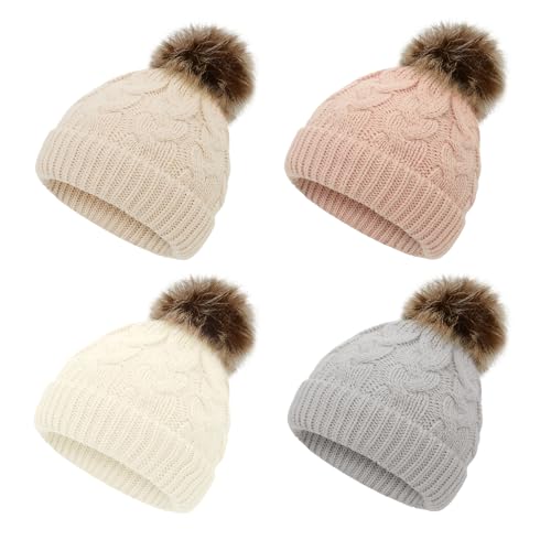 Image of Durio Baby Girl Winter Hat Pom Poms Baby Beanies Infant Winter Hat Warm Newborn Hats for Girls Boys Knit Soft Baby Girl Hats