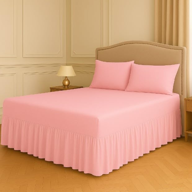 Night Zone Fitted Frilled Valance Sheet Super King Pink – 25cm Deep Elasticated Sheet with 30cm All-Around Frill – Fits Over Mattress & Down to the Floor – Polycotton Bed Skirt for Bed Base