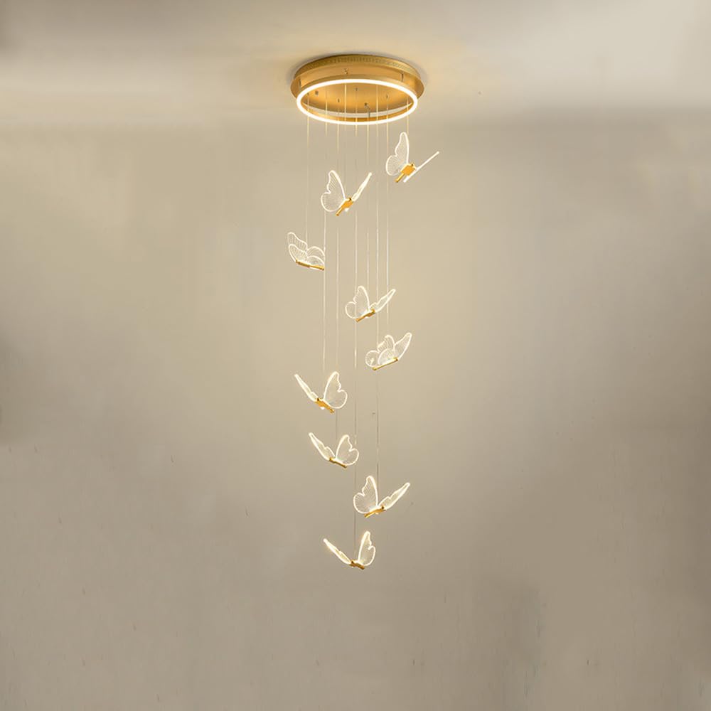 HYJAUSXB LED Foyer Chandeliers For High Ceilings Butterfly Pendant Light Modern Gold Staircase Chandelier Mid Century Dining Table Living Room Kids Bedroom Kitchen Farmhouse