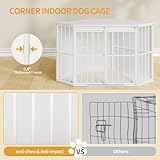 Hzuaneri Eck-Hundekäfig, Hundebox für Zuhause, Hundekäfig Möbel mit Kissen und Schiebetüren, Moderne Hundebox Holz Indoor Klappdeckel für Mittelgroße Kleine Hunde, 107 x 59,6 x 64 cm, Weiß DFC85903W