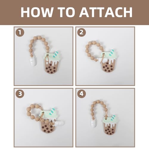 Image of Baby Food Grade Silicone Teether Toy with One Piece Design Pacifier Clip Holder,Teething Toys Gift Set for 3 Months+ Boys and Girls,Freezer Safe,BPA Free. (Bubble Tea)