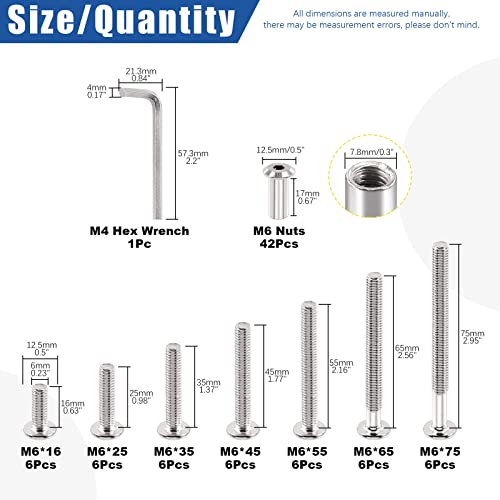 Glarks 85PCs M6 x 16/25/35/45/55/65/75mm Hex Drive Socket Head Cap Bolts & Screws Kit - Image 2
