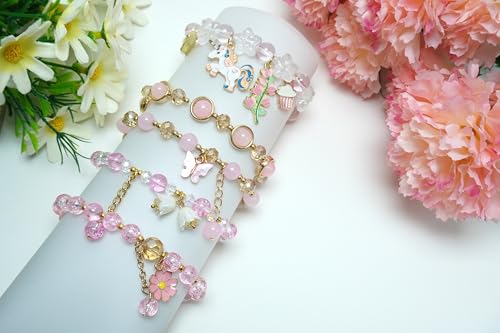 Image of 5PCS Beaded Charm Bracelets for Girls Unicorn Dainty Kawaii Crystal Beads Bracelets Set for Teens Girls Adjustable Stretch Bracelet Birthday Graduation Gift For Daughter Niece Granddaughter