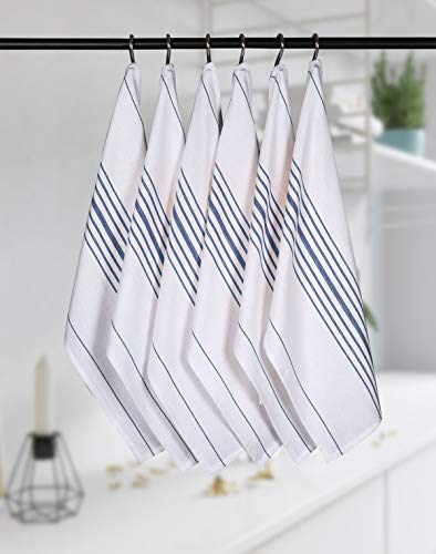 Native Fab 12 Pack Scandia Stripe Kitchen Dish Towels Cotton Absorbent Durable Washable 14X25 - Tea Towels, Dish Cloths, Restaurant Cleaning Towels, Kitchen Towels With Hanging Loop, Blue White #TOP4