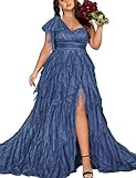 Design Features: This high-slit mesh layered plus dresses for women has simple elegant solid color asymmetric neckline mesh bow hugs your curves in all the right places and zipper on the back is hidden style the unique high waist and a-line silhouett...