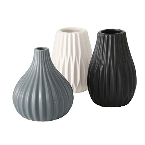 Iconic Stoneware Vases, Set of 3, Fluted, Ceramic, Color Soaked