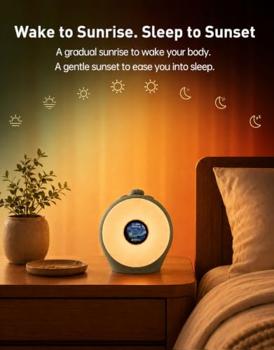 Image of Dekala Sunrise Alarm Clock for Heavy Sleepers with Pulse Wake, Sunset Sound Machine with Breathing Ambient Light, Loud Alarm for Bedrooms, Wake Up Light, Digital Color Display & 7 Themes, No App