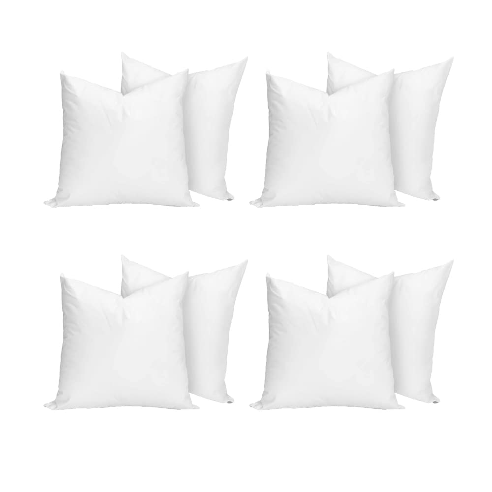 Cushion Pad Sham Filler - Bounce Back Pillow Insert Inner, Hypoallergenic Pure White Hollowfibre Soft Stuffing Cushions 50cm x 50cm (Set of 8 | 20" x 20")