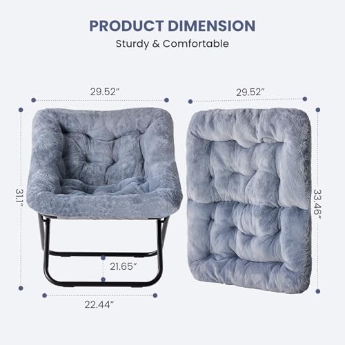 Image of Simple Deluxe Oversized Square Moon Chair for Adults, Soft Faux Fur Folding Lounge Chair with Sturdy Steel Frame, Comfortable Reading Gaming Chair for Living Room, Bedroom, Gray