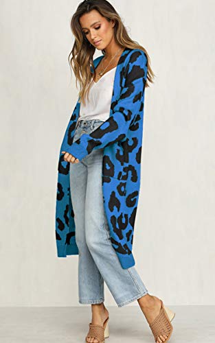 image for Angashion Women's Long Sleeves Leopard Print Knitting Cardigan Open Fr