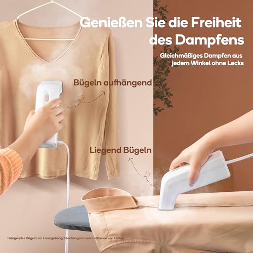 Newbealer Dampfglätter, Tragbarer Handbügeleisen für Kleidung, 170 ml Wassertank Dampfbürste, 15g/min Dampfleistung Dampfbügeleisen, 25 Schnelles Aufheizen, Horizontal und Vertikal Bügeleisen