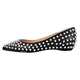 onlymakerheels Women's Rivet Pointed Toe Slip on Flats Shoes,Fashion Studded Leather Comfortable Office Black B Size11