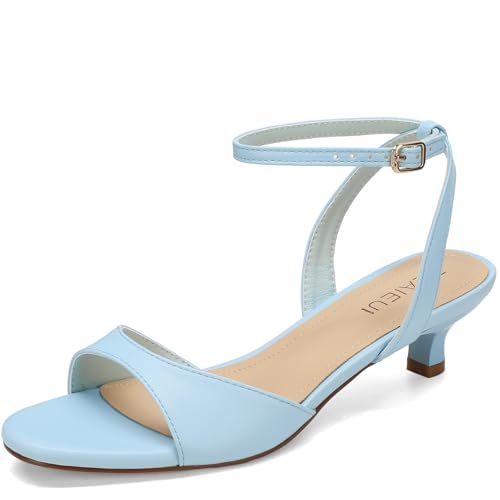 Women's Sandals Kitten Heels Low Strappy Heels Open Toe Ankle Strap Sandals for Women Party Wedding Dress Shoes